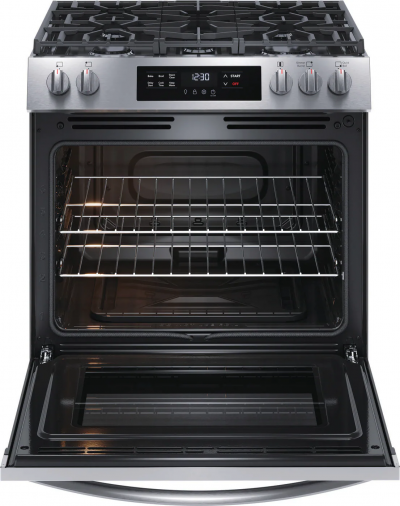 30" Frigidaire Front Control Freestanding Gas Range in Stainless Steel - FCFG3062AS