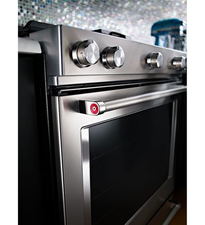 30" KitchenAid 6.5 Cu. Ft. 5 Burner Front Control Gas Convection Range With Baking Drawer - KSGB900ESS