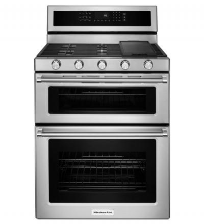 30" KitchenAid 5 Burner Gas Double Oven Convection Range - KFGD500ESS