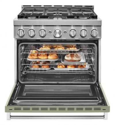 36" KitchenAid 5.1 Cu. Ft. Smart Commercial-Style Gas Range With 6 Burners In Matte Avocado Cream - KFGC506JAV