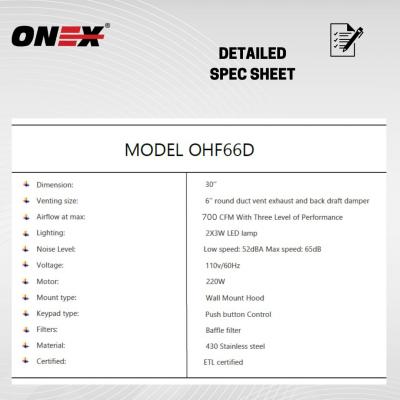 30" Onex Wall Mount Range Hood in Stainless steel - OHF66D