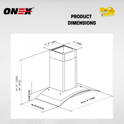 30" Onex Wall Mount Range Hood in Black Stainless Steel - OGF330-BL